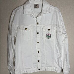 Pusheen Boba Cup White Denim Jacket Adult Small